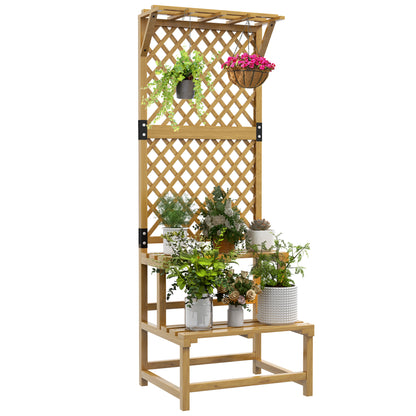 Outsunny Soporte Para Plantas De Madera De 2 Niveles Con Enrejado Natural_0