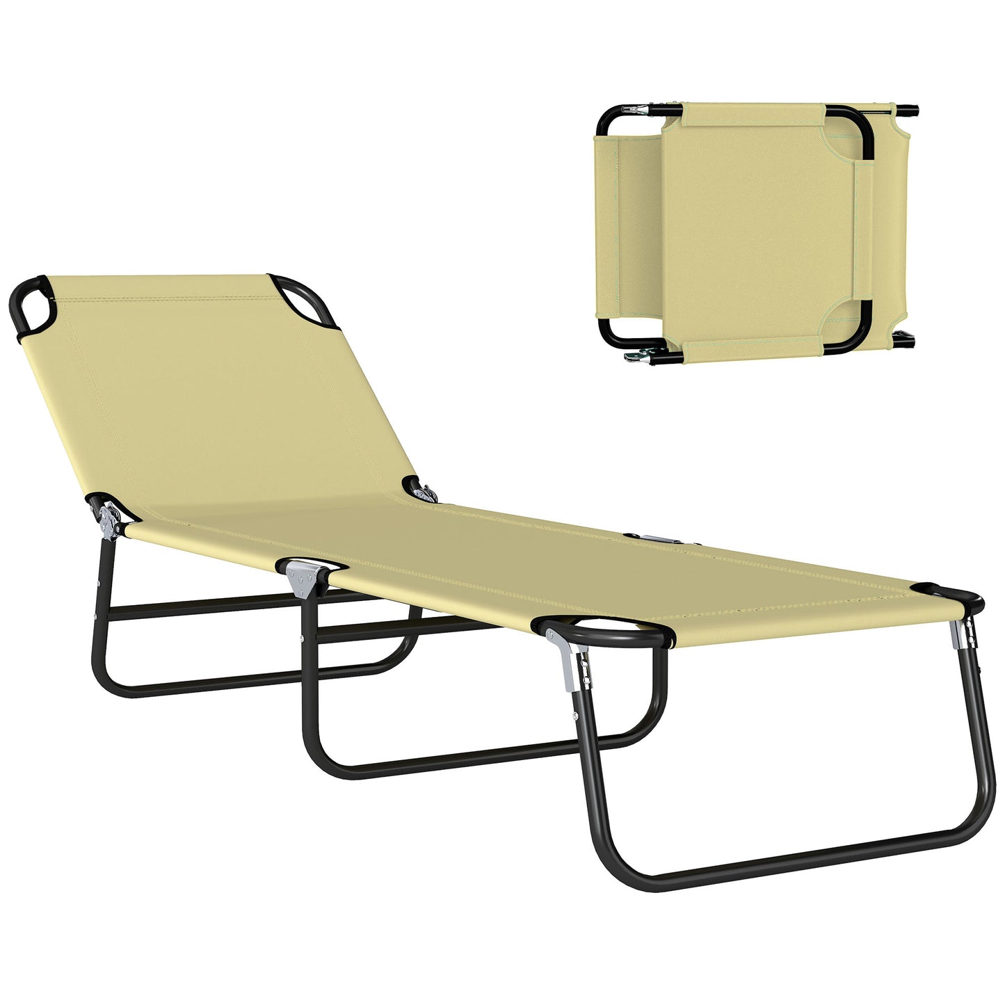 Outsunny Tumbona Plegable Reclinable Ajustable De 5 Posiciones 188x56x28cm Beige_0