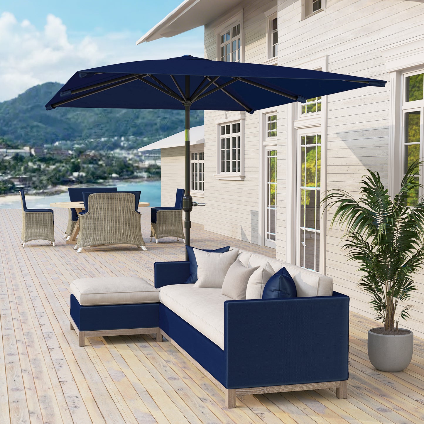 Outsunny Sombrilla De Terraza Exterior 200x300 Cm Ángulo Ajustable Azul Marino_1