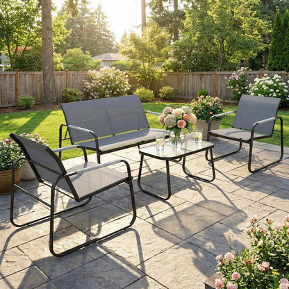 Outsunny Conjunto De Jardín Exterior Con 1 Sofá 2 Sillones Y Mesa Gris_1