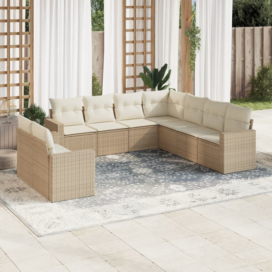 Set De Sofás De Jardín 9 Pzas Con Cojines Ratán Sintético Beige / Vetonek_0