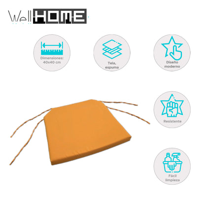 Well Home Juego De 4 Cojines Para Sillas Color Naranja Con Lazos 40x40cm_1