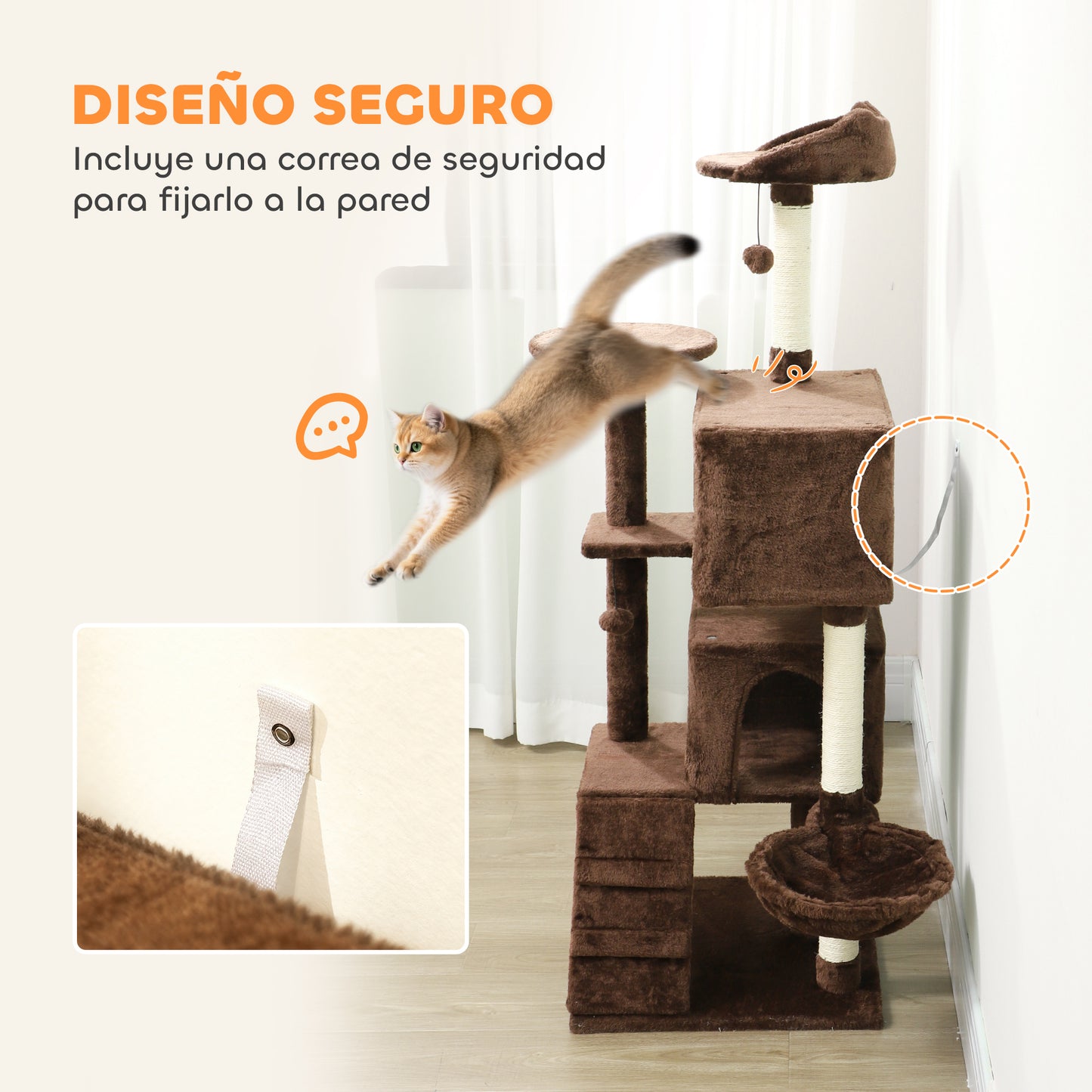 Pawhut Árbol Rascador Para Gatos 140 Cm Con Múltiples Plataformas Marrón_5