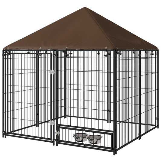 Pawhut Perrera Con Toldo Y 2 Cuencos Para Exterior 141x141x151 Cm Negro_0