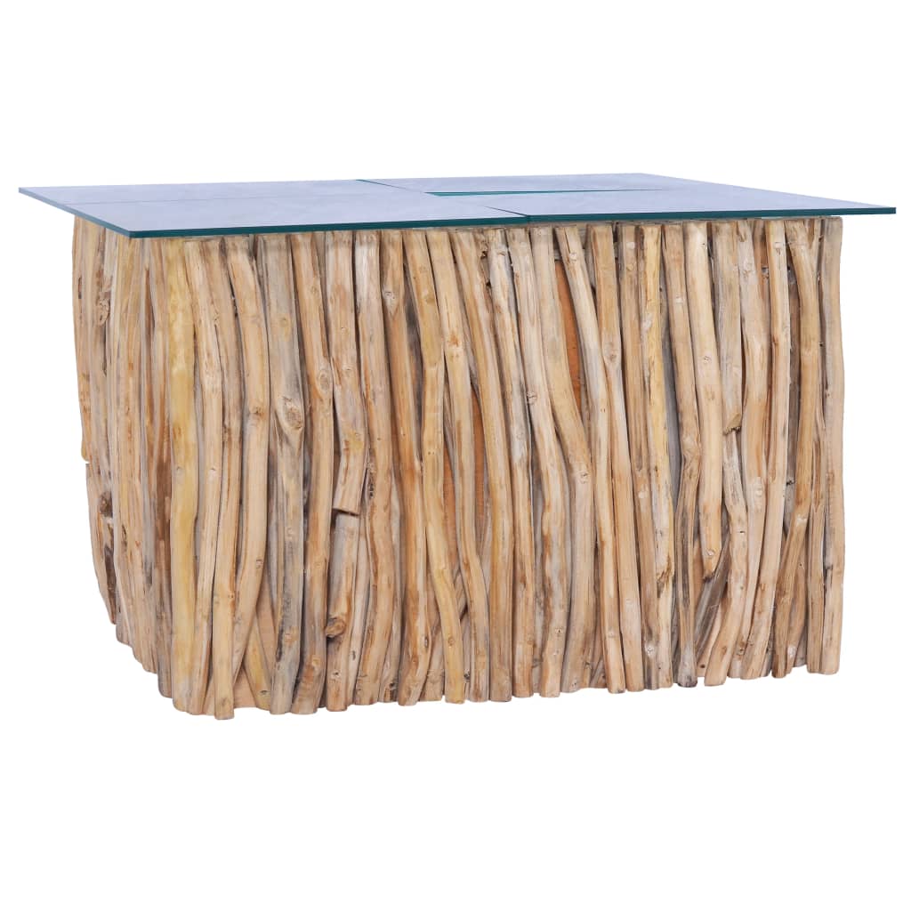 Mesa De Centro Con Superficie De Vidrio Teca Maciza 66x66x40 Cm_4