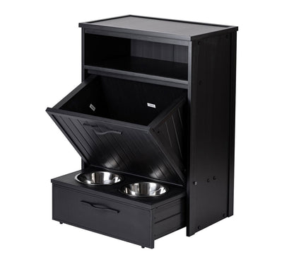 Armario Comedero Para Mascotas Luisiana - Dos Cuencos De Acero Inoxidable Accesibles Para Perros Y Gatos - 36,4x58,4x83,2cm (negro)_4