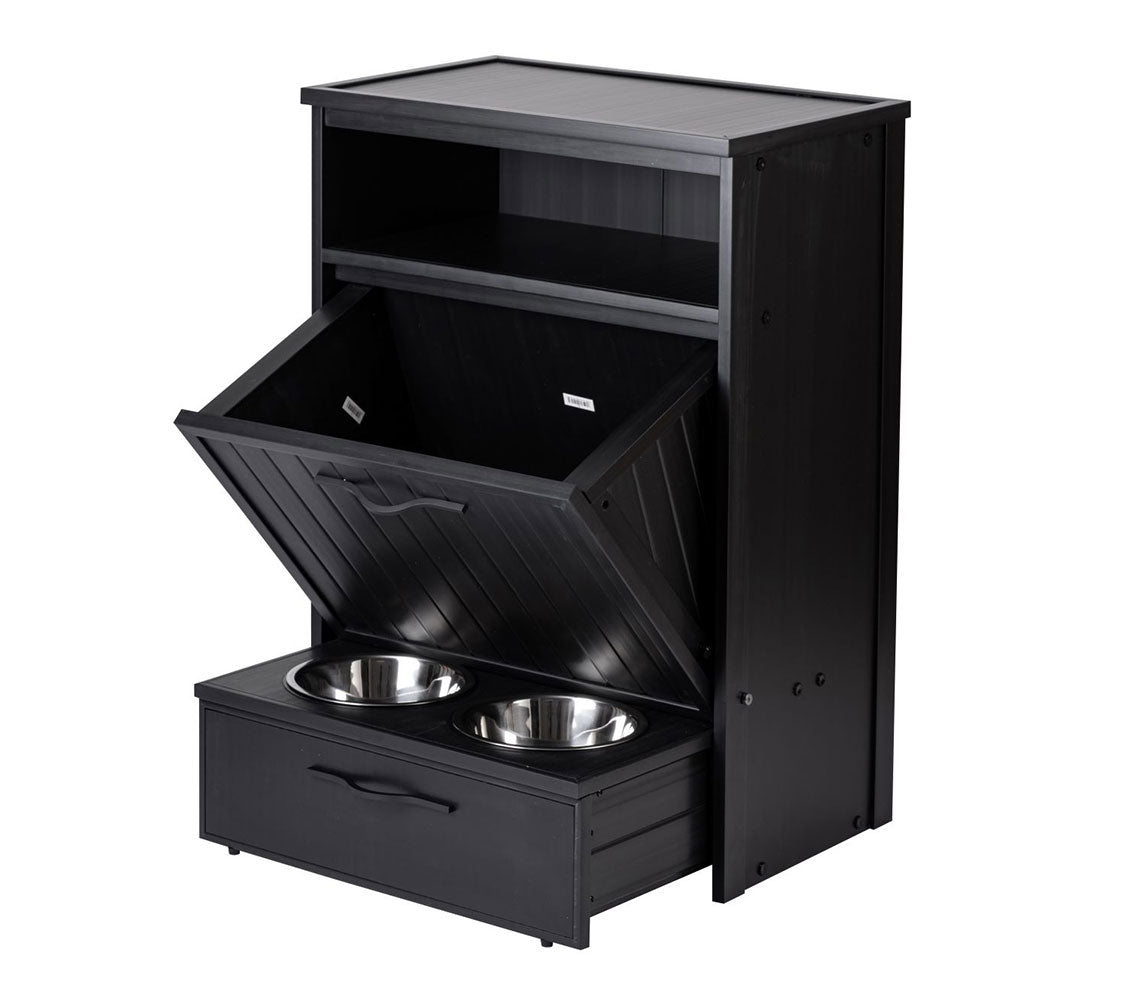 Armario Comedero Para Mascotas Luisiana - Dos Cuencos De Acero Inoxidable Accesibles Para Perros Y Gatos - 36,4x58,4x83,2cm (negro)_4