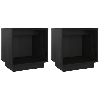 Mesitas De Noche 2 Uds Madera Maciza De Pino Negro 40x30x40 Cm_0