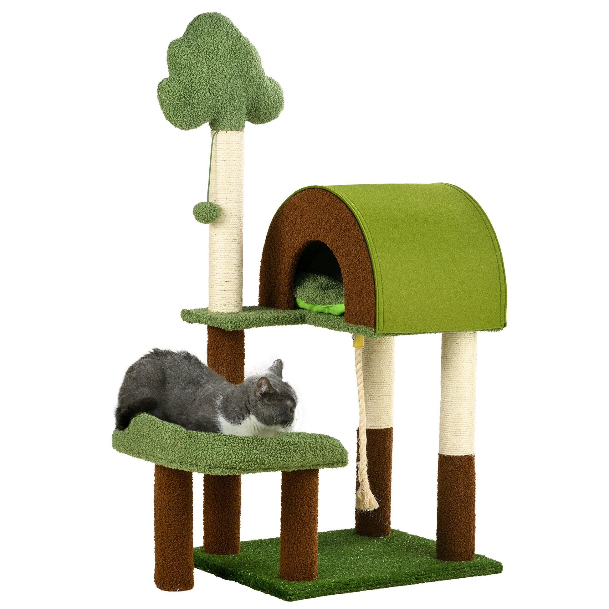 Pawhut Árbol Rascador Para Gatos Mediano Con Poste De Sisal 49x40x107 Cm Verde_0