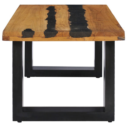 Mesa Centro Madera Maciza Teca Y Piedra Volcánica 100x50x40 Cm_2