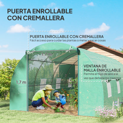 Outsunny Invernadero De Túnel 600x300x200cm Con 8 Ventanas Para Cultivos Plantas_4