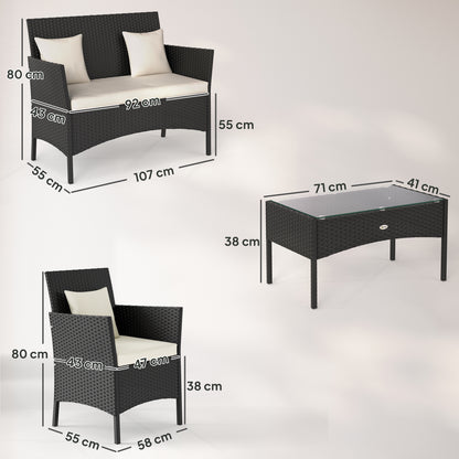 Outsunny Conjunto De Jardín De Ratán Sintético De 4 Piezas Negro Y Crema_2
