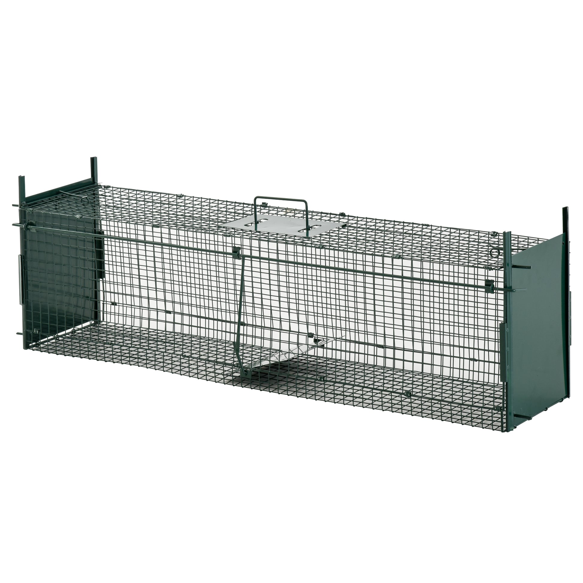 Pawhut Trampa Para Atrapar Animales Vivos Con 2 Puertas Asa 100x25x28 Cm Verde_0