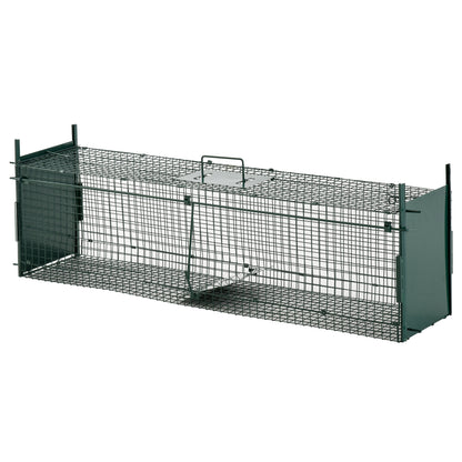 Pawhut Trampa Para Atrapar Animales Vivos Con 2 Puertas Asa 100x25x28 Cm Verde_0