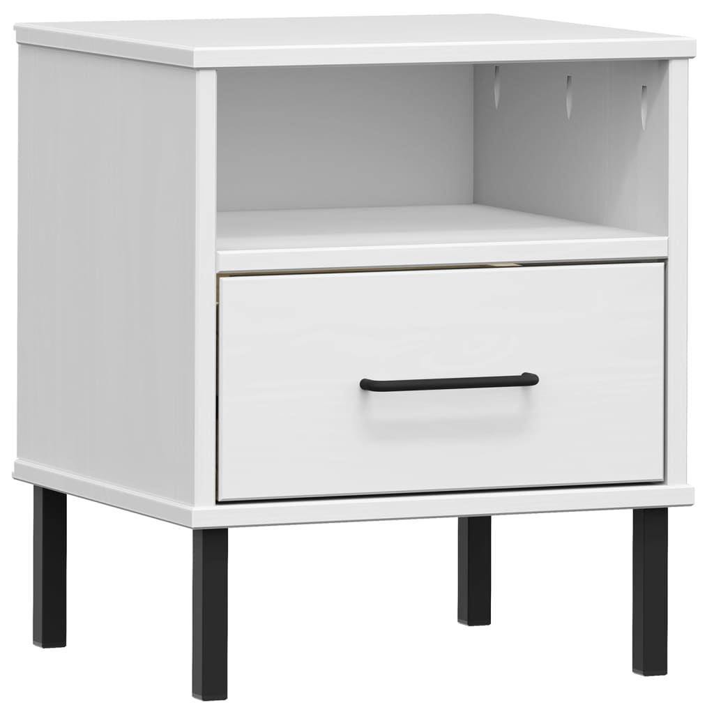 Mesita De Noche Patas De Metal Madera Maciza Pino Blanca Oslo_0