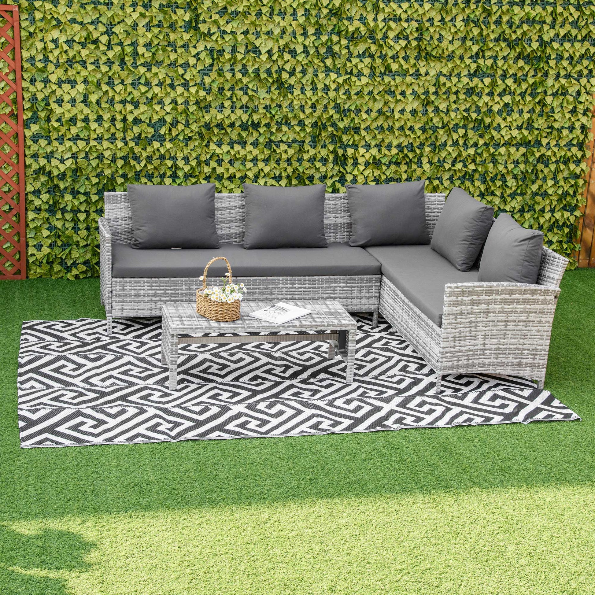 Outsunny Alfombra De Exterior Reversible 182x274 Cm Con Patrón Geométrico_1