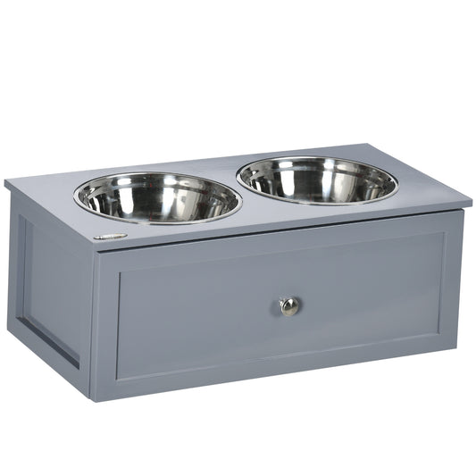 Pawhut Comedero Elevado Para Perros Con 2 Cuencos De 2l Y Cajón 63x30x24 Cm Gris_0