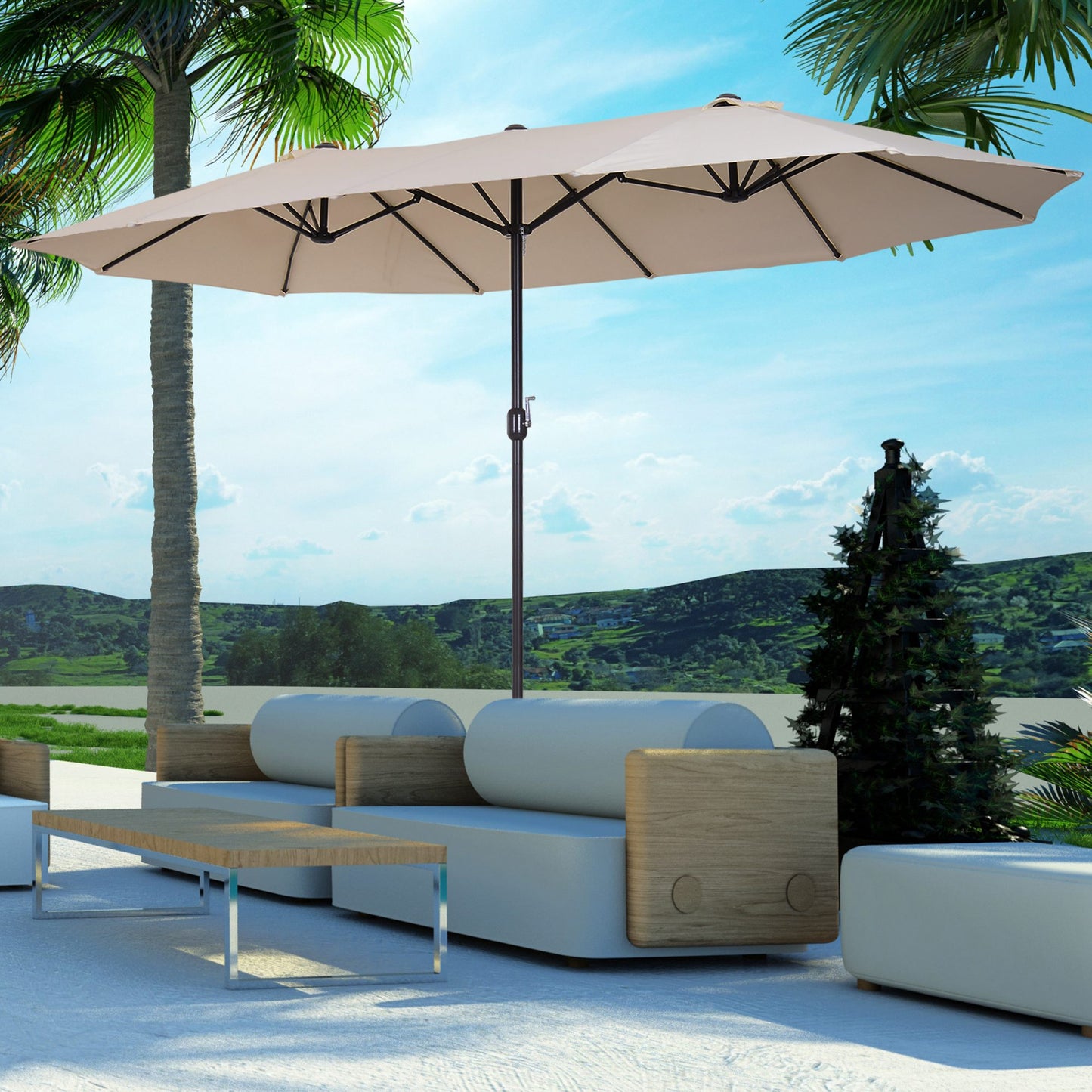 Sombrilla Doble Parasol Grande 4,55x2,65x2,38 M Con Manivela Manual Color Beige_1