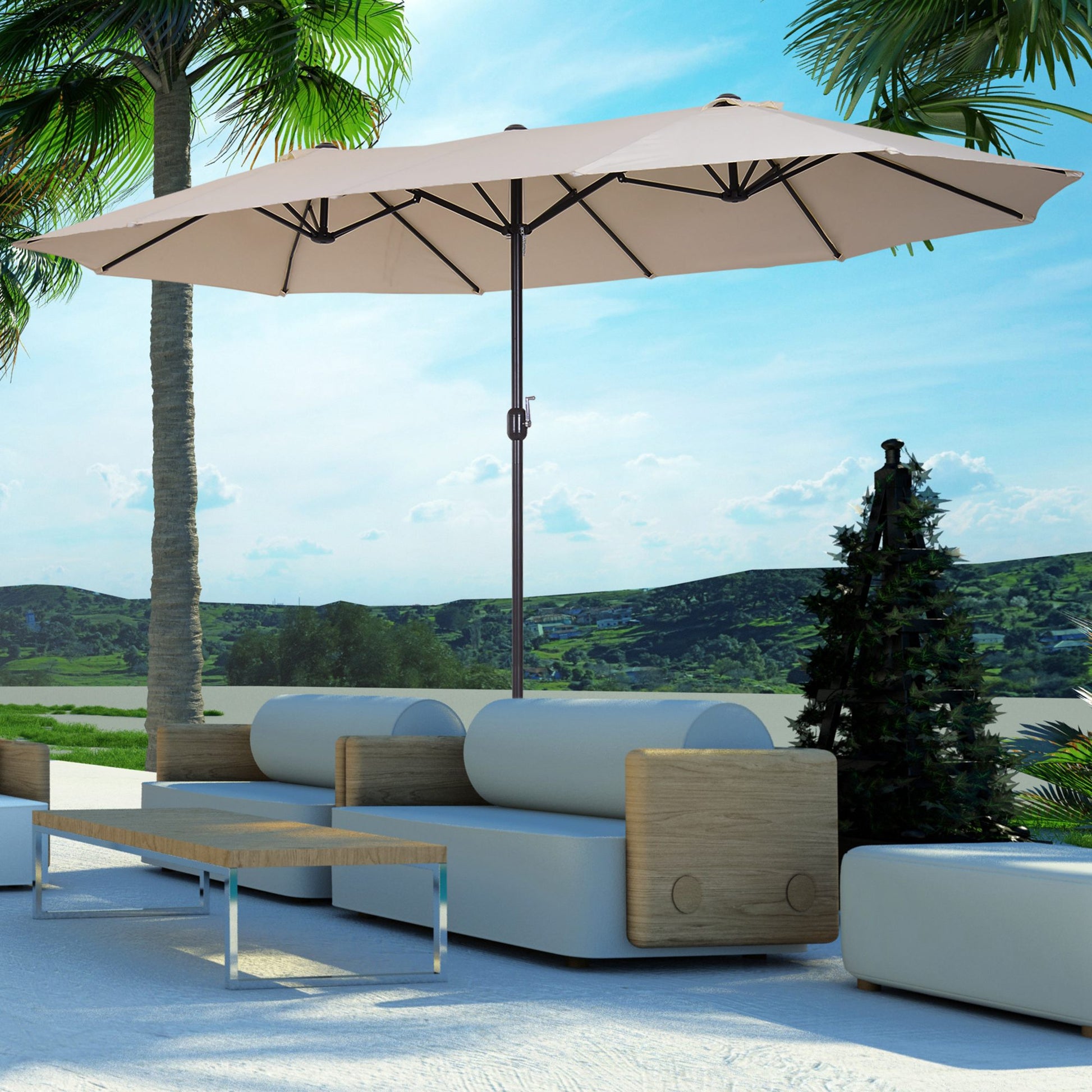 Sombrilla Doble Parasol Grande 4,55x2,65x2,38 M Con Manivela Manual Color Beige_1