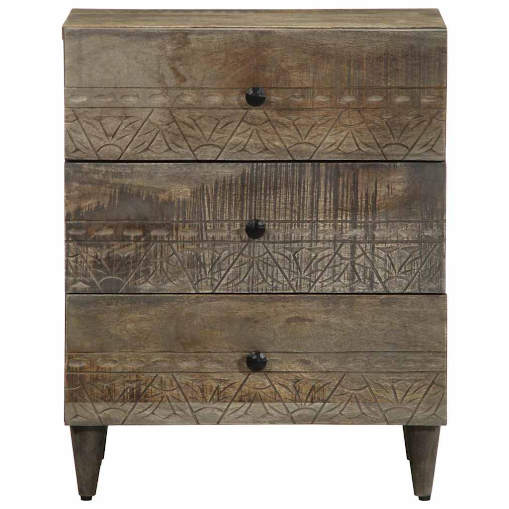Mesita De Noche Madera Maciza De Mango Gris Claro 50x33x60 Cm_0