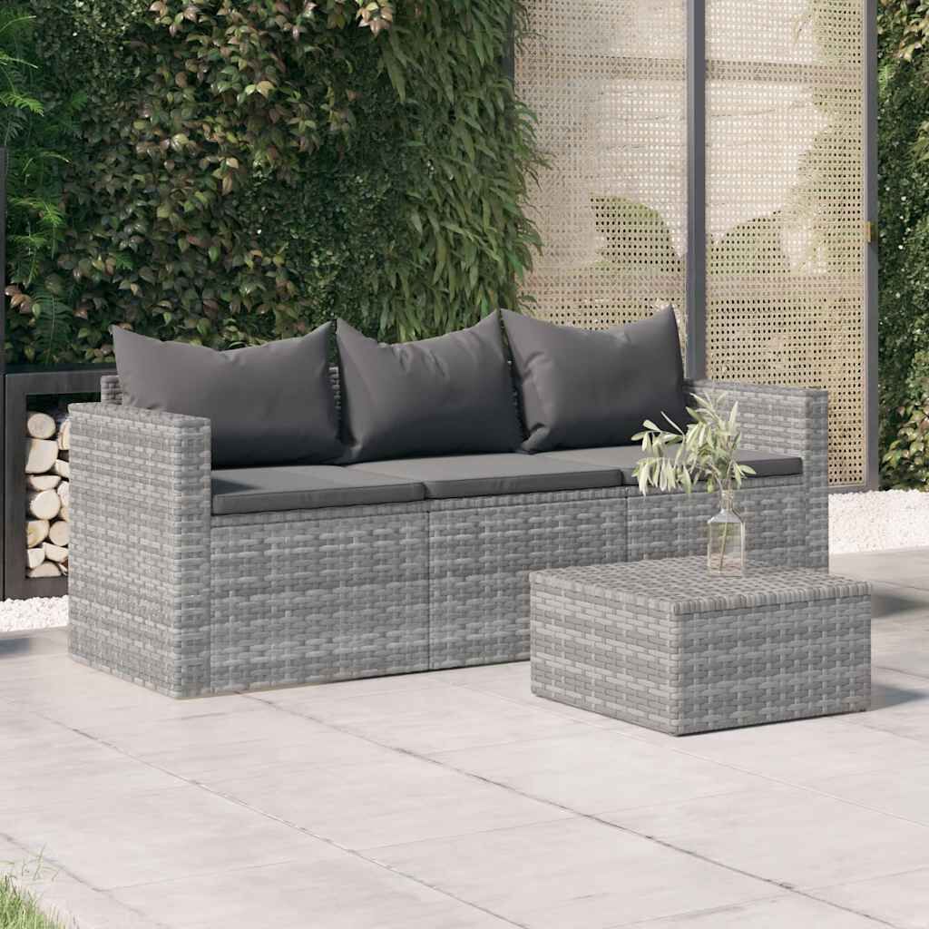 Vidaxl Sofá De Jardín De 3 Plazas Con Cojines Ratán Sintético Gris_1