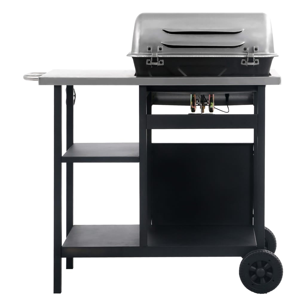 Vidaxl Barbacoa Portátil De Gas Con Mesita 3 Estantes Negro Y Plateado_2