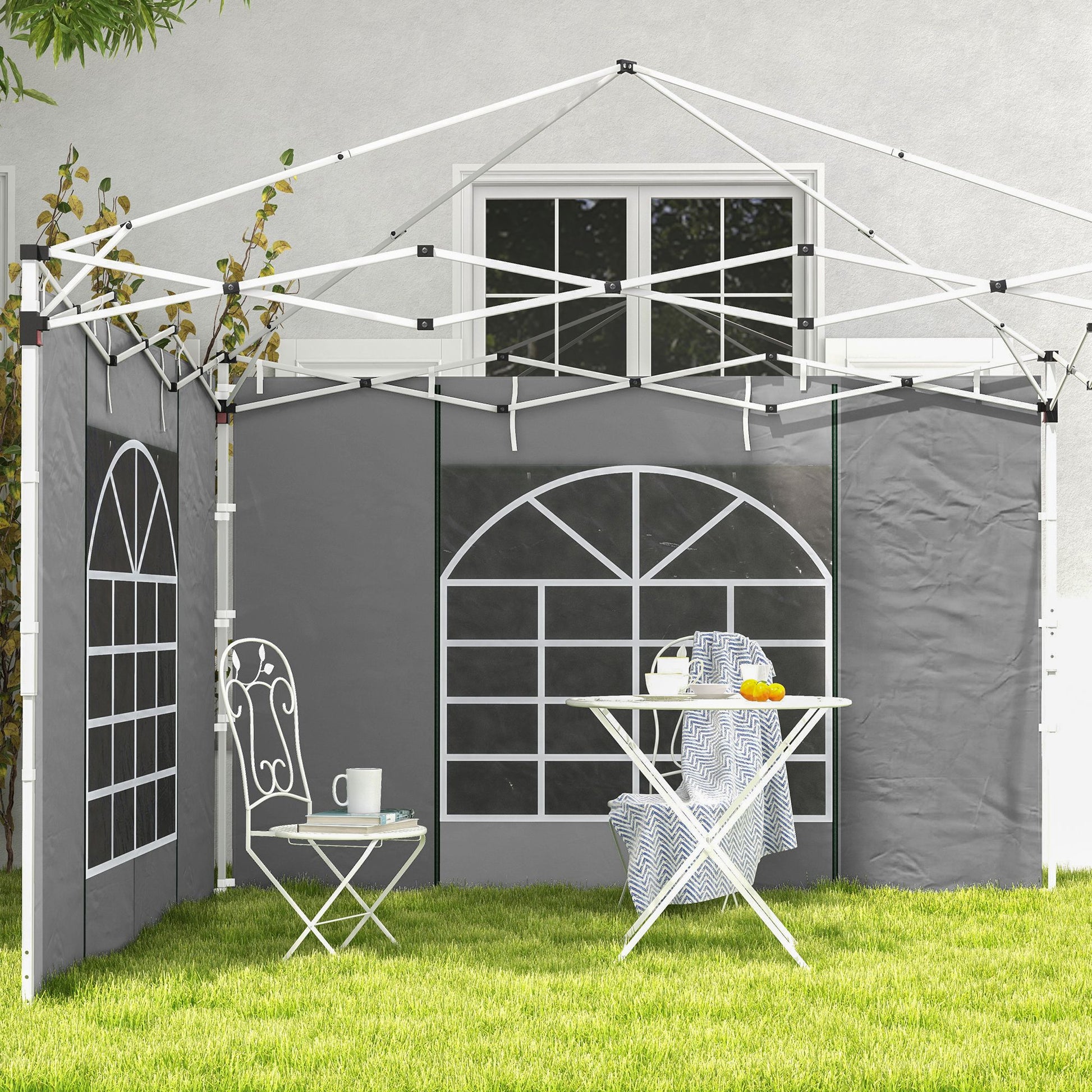 Outsunny Paredes Laterales Para Carpas De 2 Paneles 300x200 Cm Con Ventana Gris_3