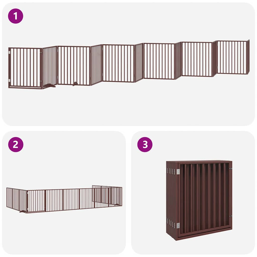 Vidaxl Puerta De Perros Plegable 12 Paneles Madera Álamo Marrón 960 Cm_3