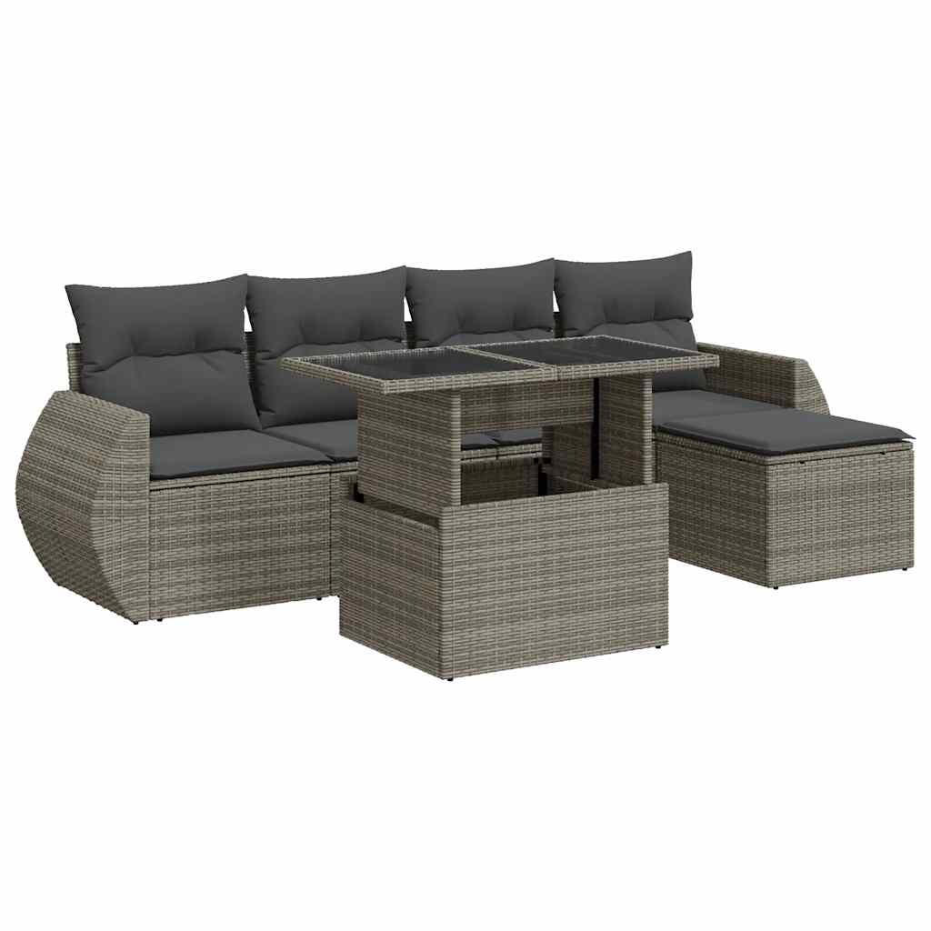 Set De Muebles De Jardín 6 Pzas Y Cojines Ratán Sintético Gris / Vetonek_3