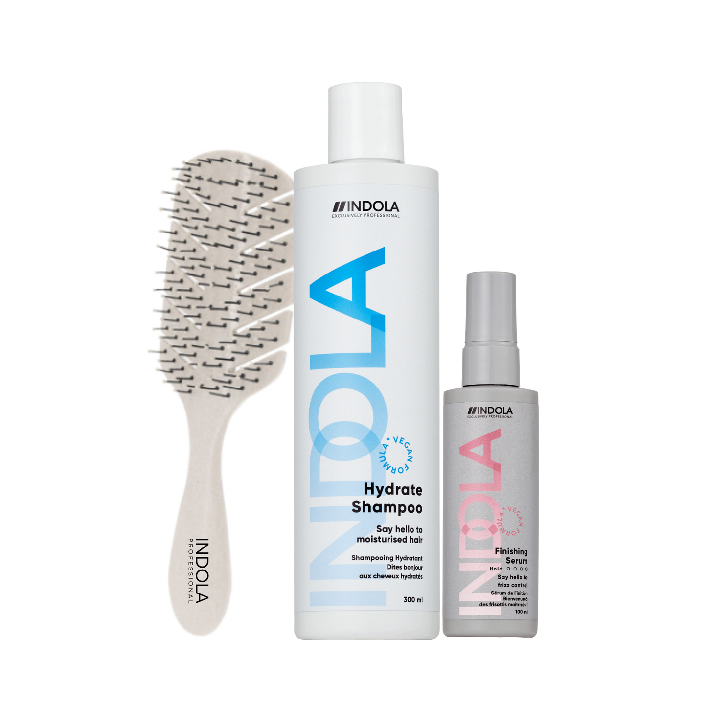 Indola Pack Hidratación y Anti-Frizz: Champú 300ml + Sérum 100ml + Peine de Regalo para Cabello Suave_0