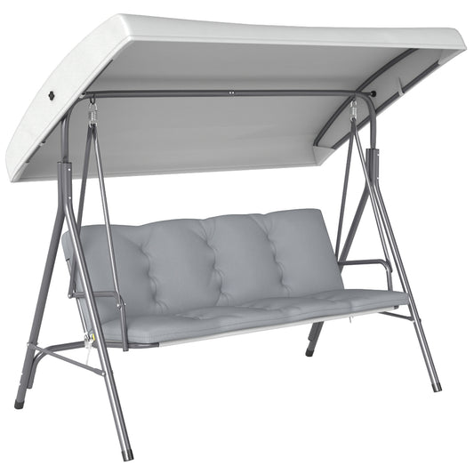 Outsunny Columpio De Jardín De 3 Plazas Con Techo Ajustable 172x110x156 Cm Gris_0