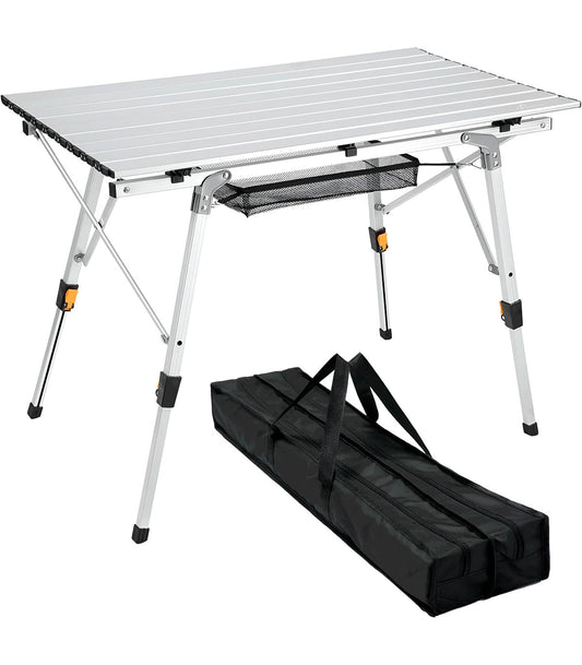 Mesa Plegable De Aluminio Camping 89,9x53 Cm Altura Regulable_0