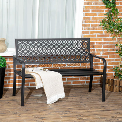 Outsunny Banco De Jardín De Acero 2 Plazas Con Respaldo Decorativo 127x63x83 Cm_1