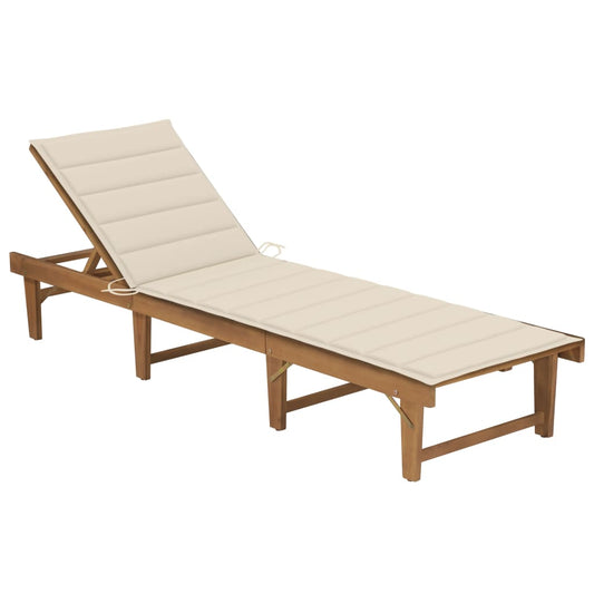 Tumbona Plegable Con Cojín Madera Maciza De Acacia_0