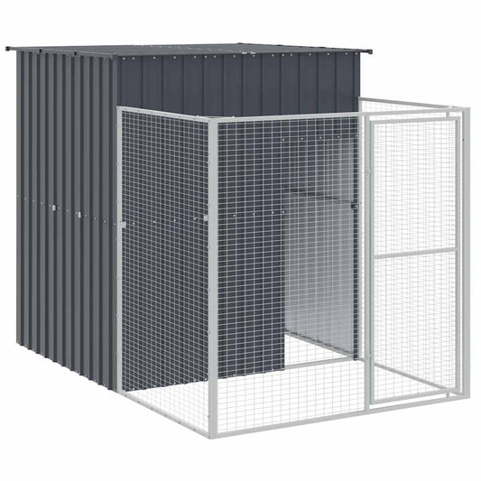 Vidaxl Caseta Perros Con Corral Acero Galvanizado Gris 165x251x181 Cm_0