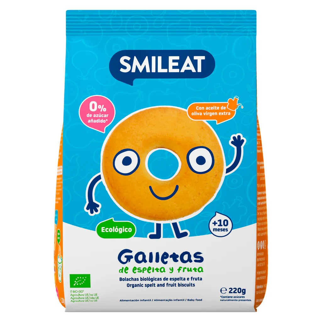 Pack 12x Galletas infantiles ECO de espelta con manzana Smileat, 220g