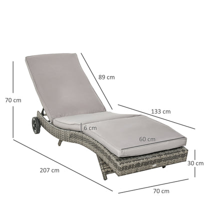 Outsunny Tumbona De Ratán Reclinable En Forma De S Con 2 Ruedas 207x70x70cm Gris_2