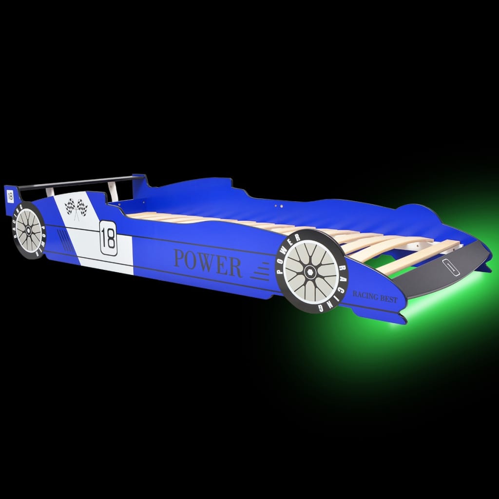 Cama Infantil Con Forma De Coche Carreras Y Led 90x200 Cm Azul / Vetonek_0