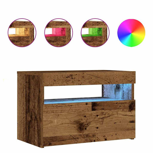 Mesilla De Noche Con Luces Led Madera Vieja 60x35x40 Cm_0