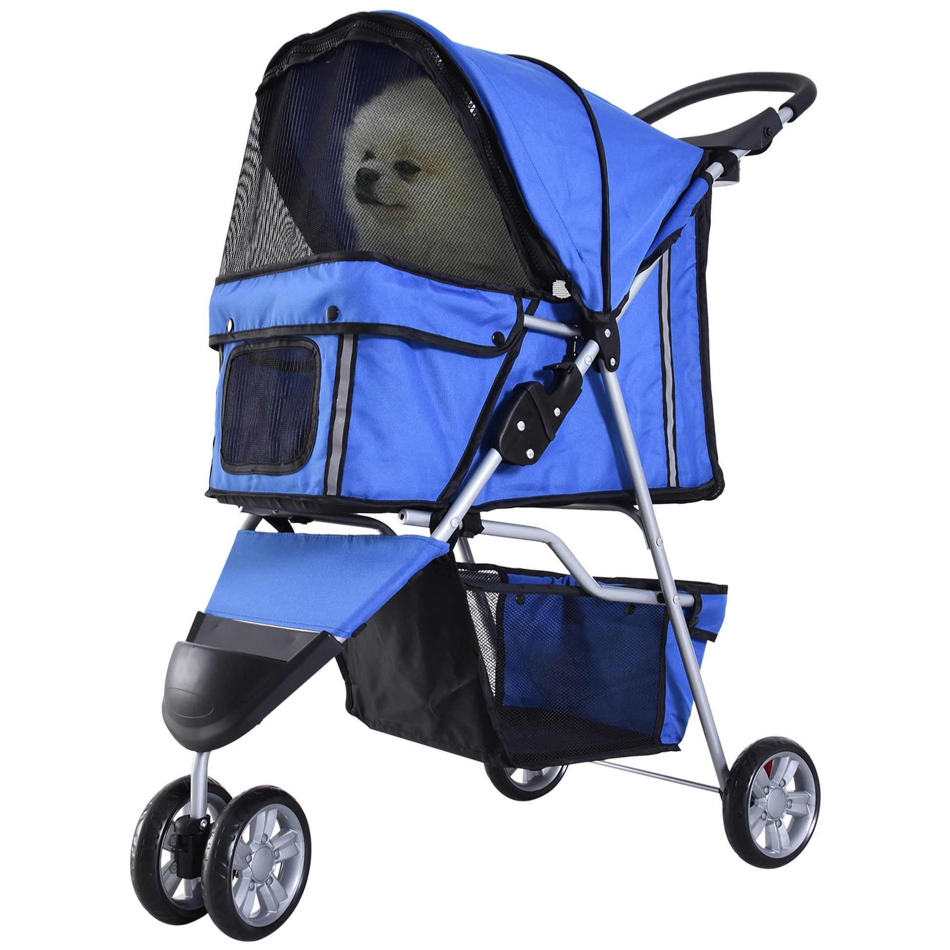 Pawhut Carrito Para Perros Plegable Con Cesta De Almacenaje 75x45x97 Cm Azul_0