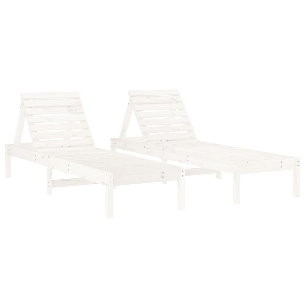 Tumbonas Con Mesa 2 Uds Madera Maciza De Pino Blanco_2