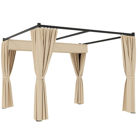 Outsunny Pérgola De Jardín 3x3 M Con Techo Y Paredes Laterales Retráctil Beige_0