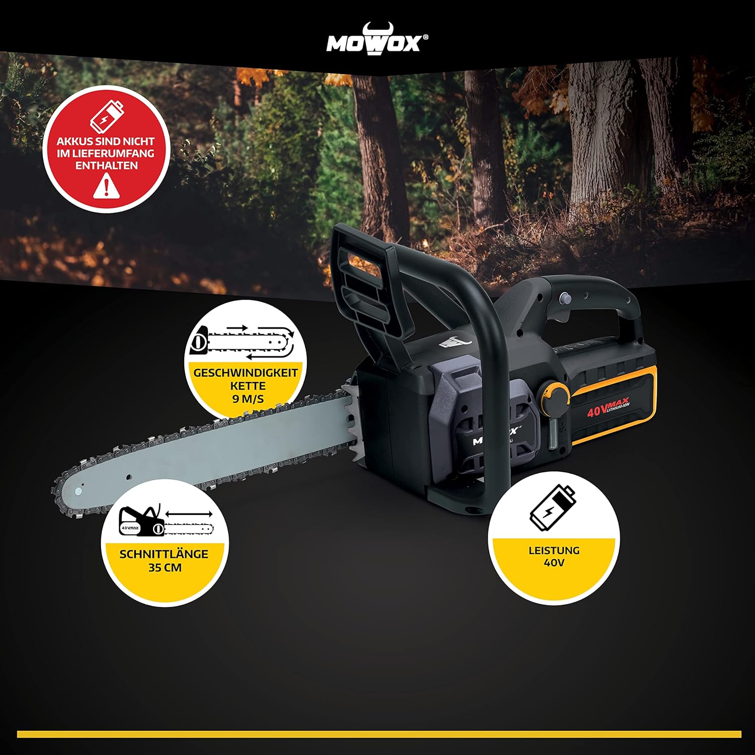 Mowox Motosierra De Bateria 40 V Con Espada De 35 Cm. Espada Y Cadena Oregon. No Incluye Bateria Ni Cargador_1