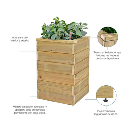 Jardinera De Madera Con Autorriego 110x40x40 Cm Nidum Basic Hortalia_1