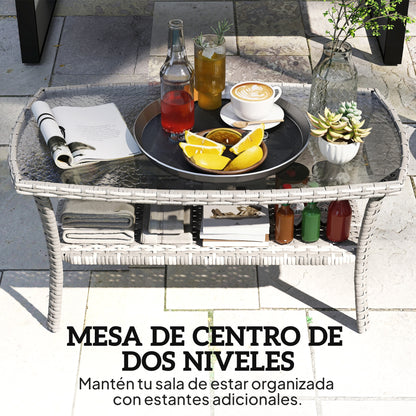 Outsunny Mesa De Jardín Exterior De Ratán Con Estante_3