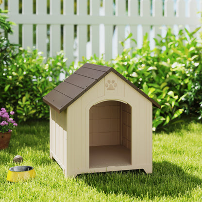 Pawhut Caseta Para Perros Grandes Exterior De Plástico Impermeable Beige_1