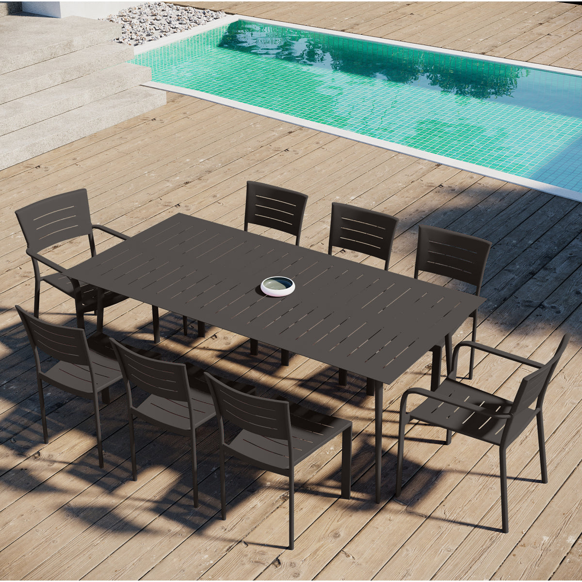 Mesa De Jardín Rectangular 8 Personas Inari Aluminio Negro 200x100cm - Muebles De Jardín_4