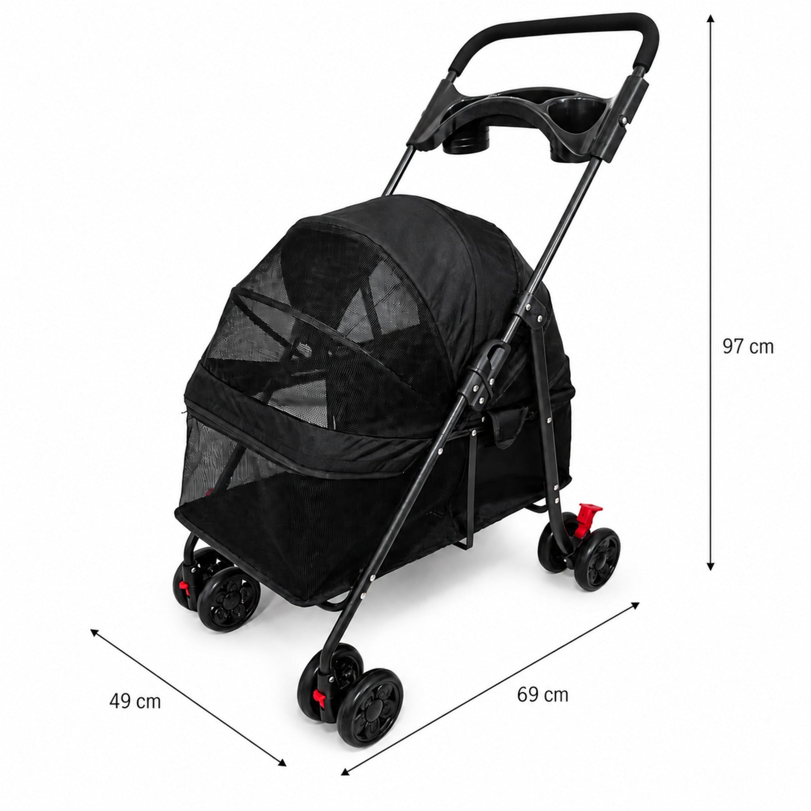 Carrito Plegable Mascotas 97x69x49cm Nyana Pets | 4 Ruedas Freno | Carro Para Perro O Gato | Transportin Para 18kg_3