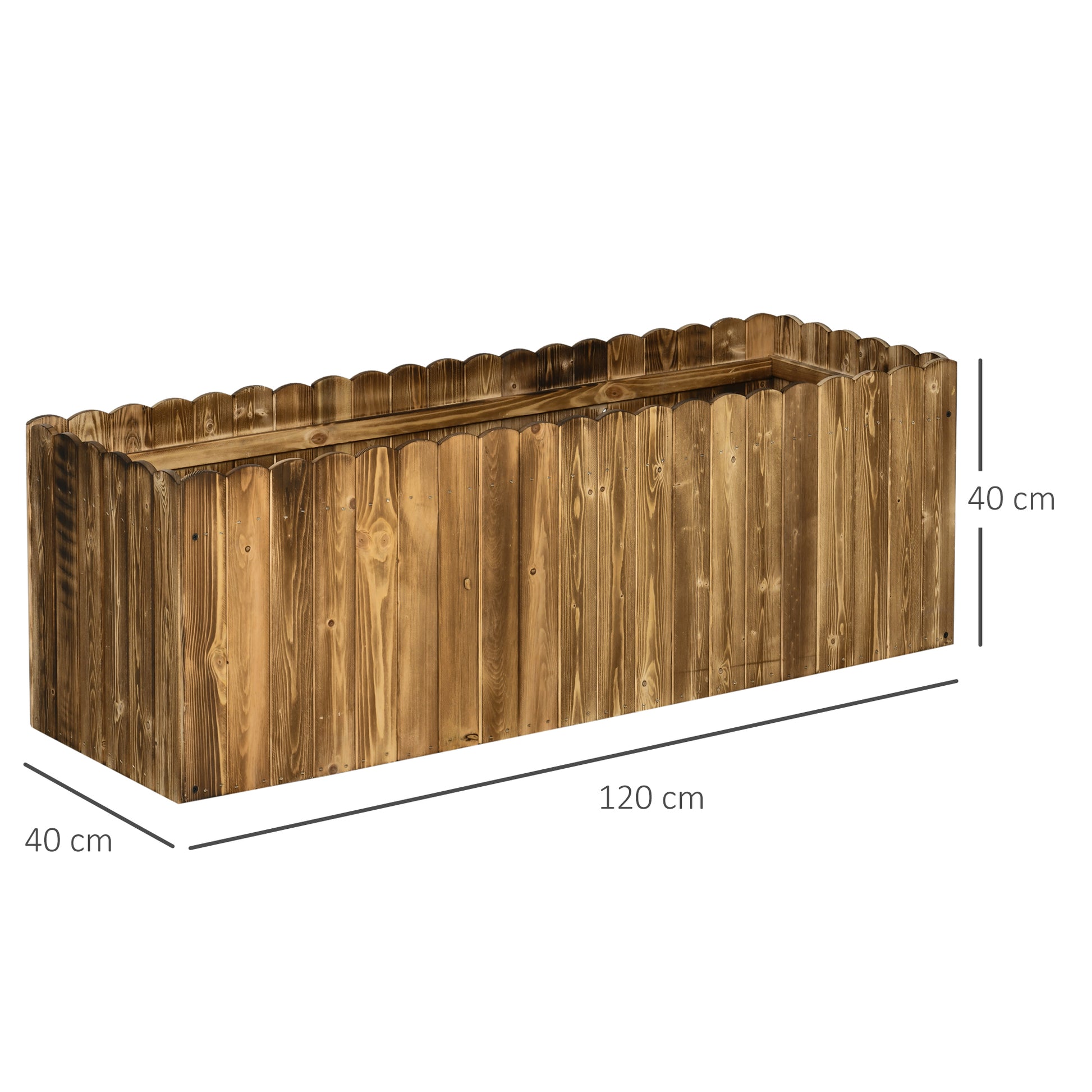 Outsunny Jardinera Elevada Rectangular De Madera 120x40x40 Cm Carbonizada_2