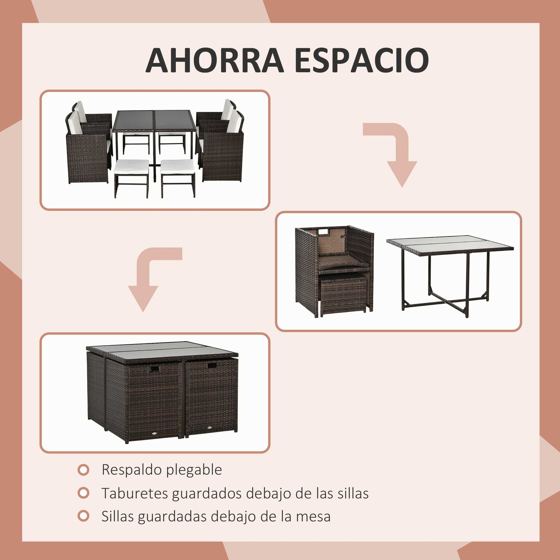 Outsunny Conjunto De Muebles Jardín Comedor 9 Piezas De Ratán Apilables Marrón_5
